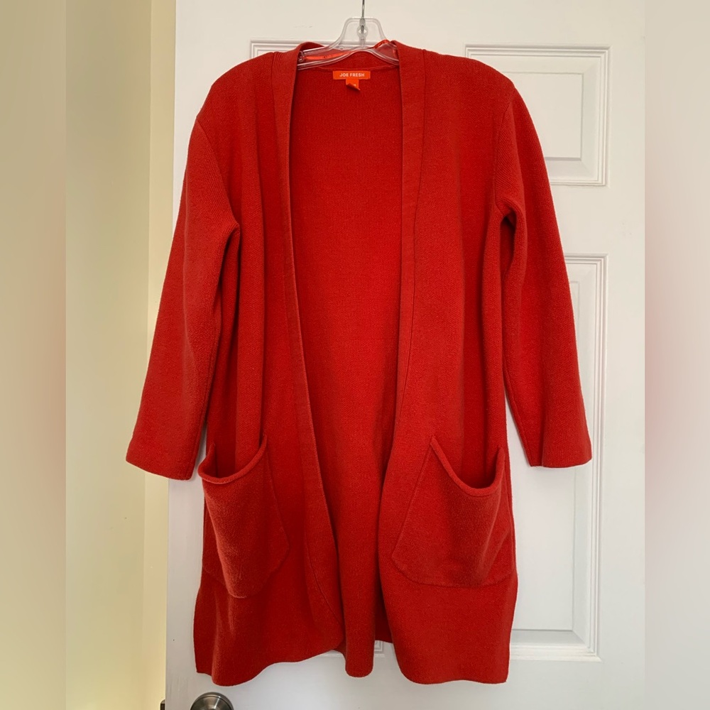 Joe Fresh Cotton Knit Cardigan || Red-Orange Medium Open Front